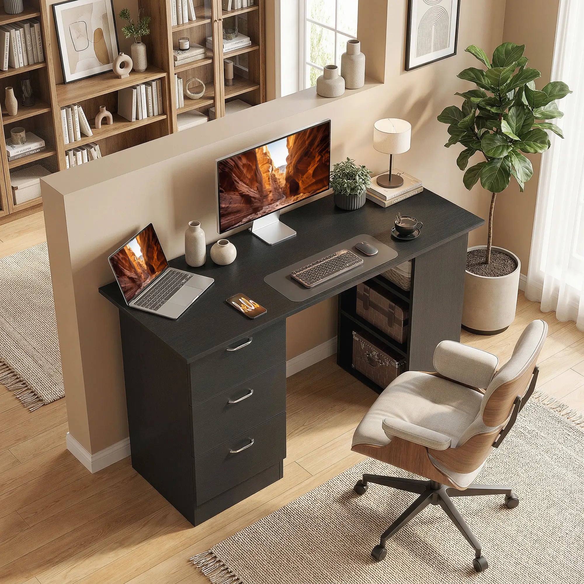 Computer Desk With Shelves And Drawers, 47