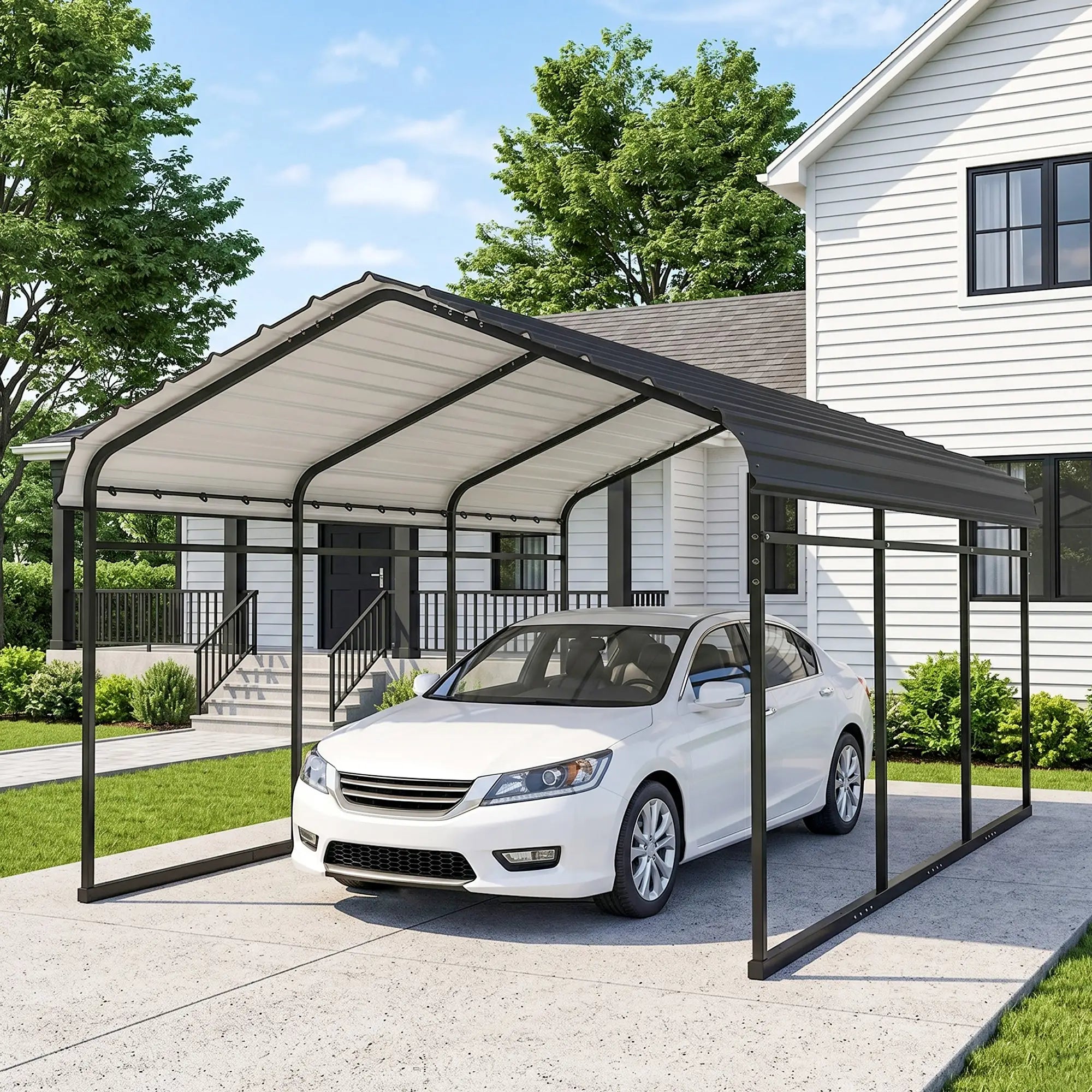 10' x 15' Metal Carport, Heavy Duty Garage Shelter, Light Grey Car Shelters at Gallery Canada