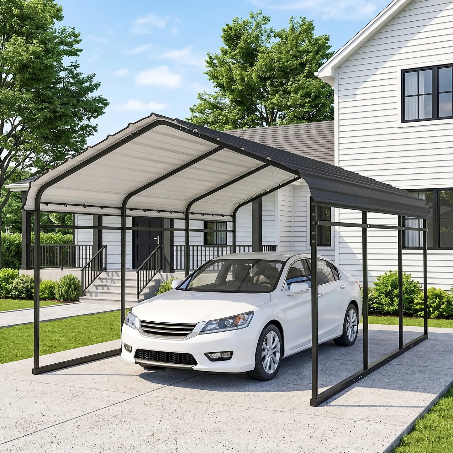 10' x 15' Metal Carport, Heavy Duty Garage Shelter, Light Grey Car Shelters at Gallery Canada