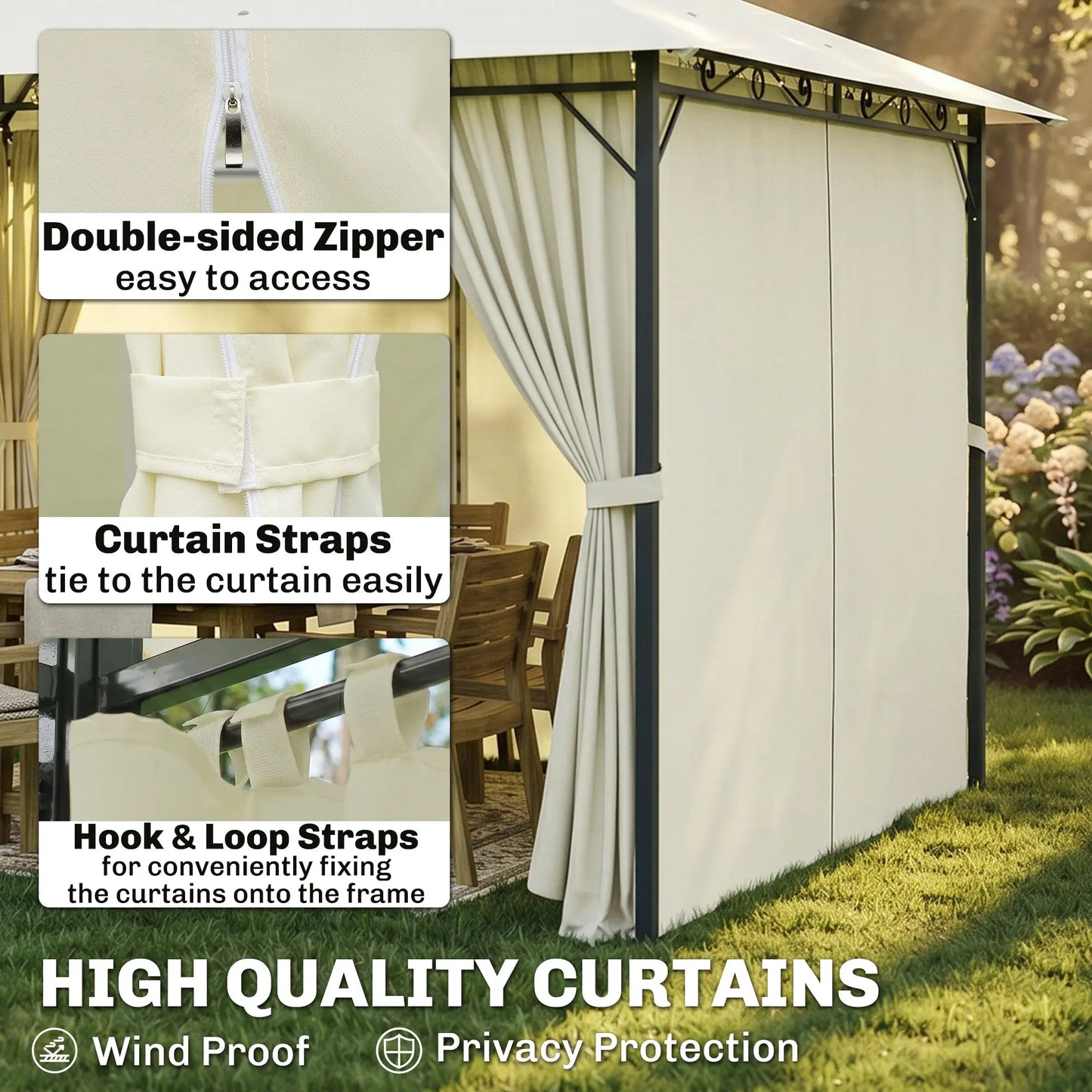 13' x 10' Soft-top Gazebo Patio Steel Canopy Portable Party Event with Double Canopy Roof, Curtains, Cream White Gazebos at Gallery Canada