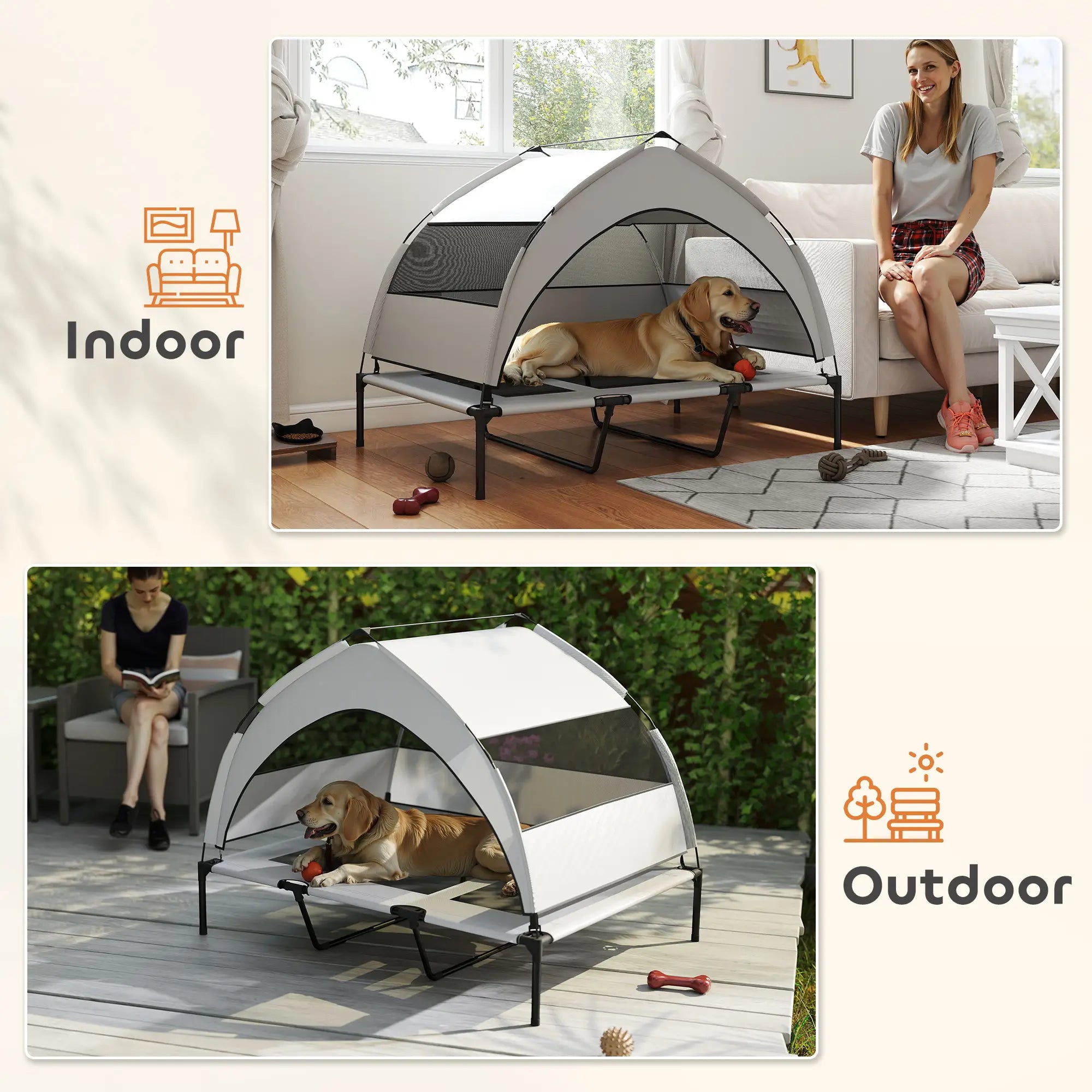 Elevated Dog Bed With Removable Canopy, Portable Pet Cot, 48