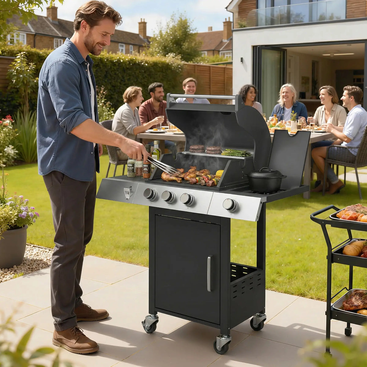 3 Burner Propane Gas Grill, 36,000 BTU, Cast Iron Grates, Wheels, Warming Rack Propane Gas Grills at Gallery Canada