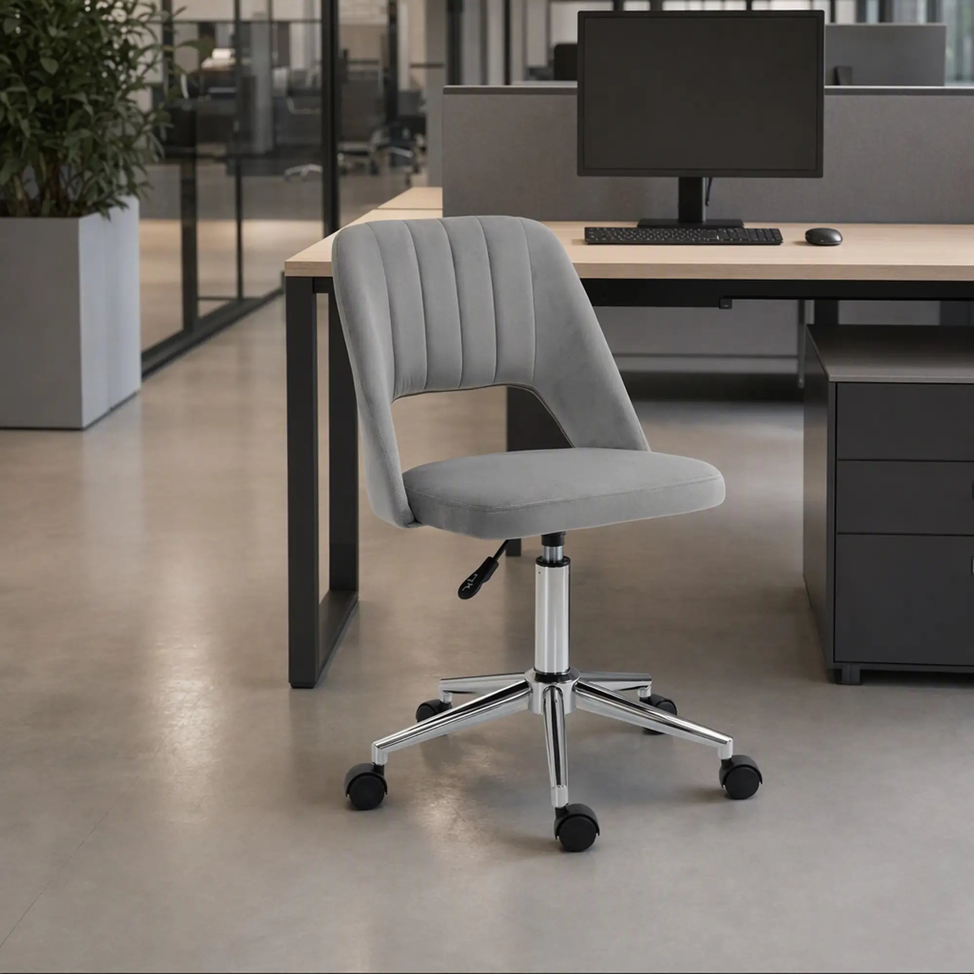Velvet Swivel Office Chair, Scallop Back, Grey Task Chairs at Gallery Canada