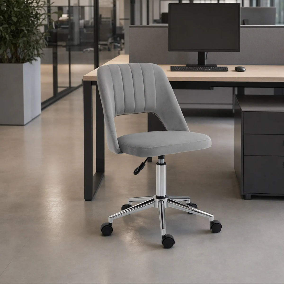 Velvet Swivel Office Chair, Scallop Back, Grey Task Chairs at Gallery Canada