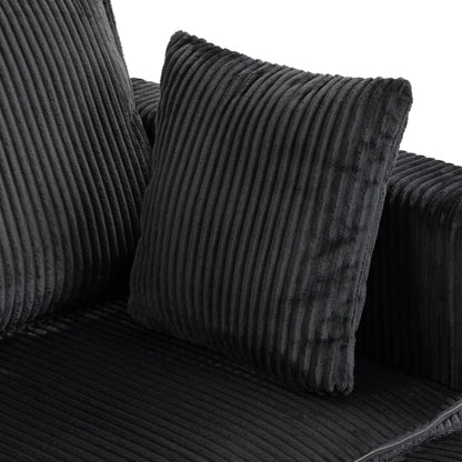 Canapé modulaire en velours côtelé en forme de U, pouf de rangement double, 4 coussins, gris foncé
