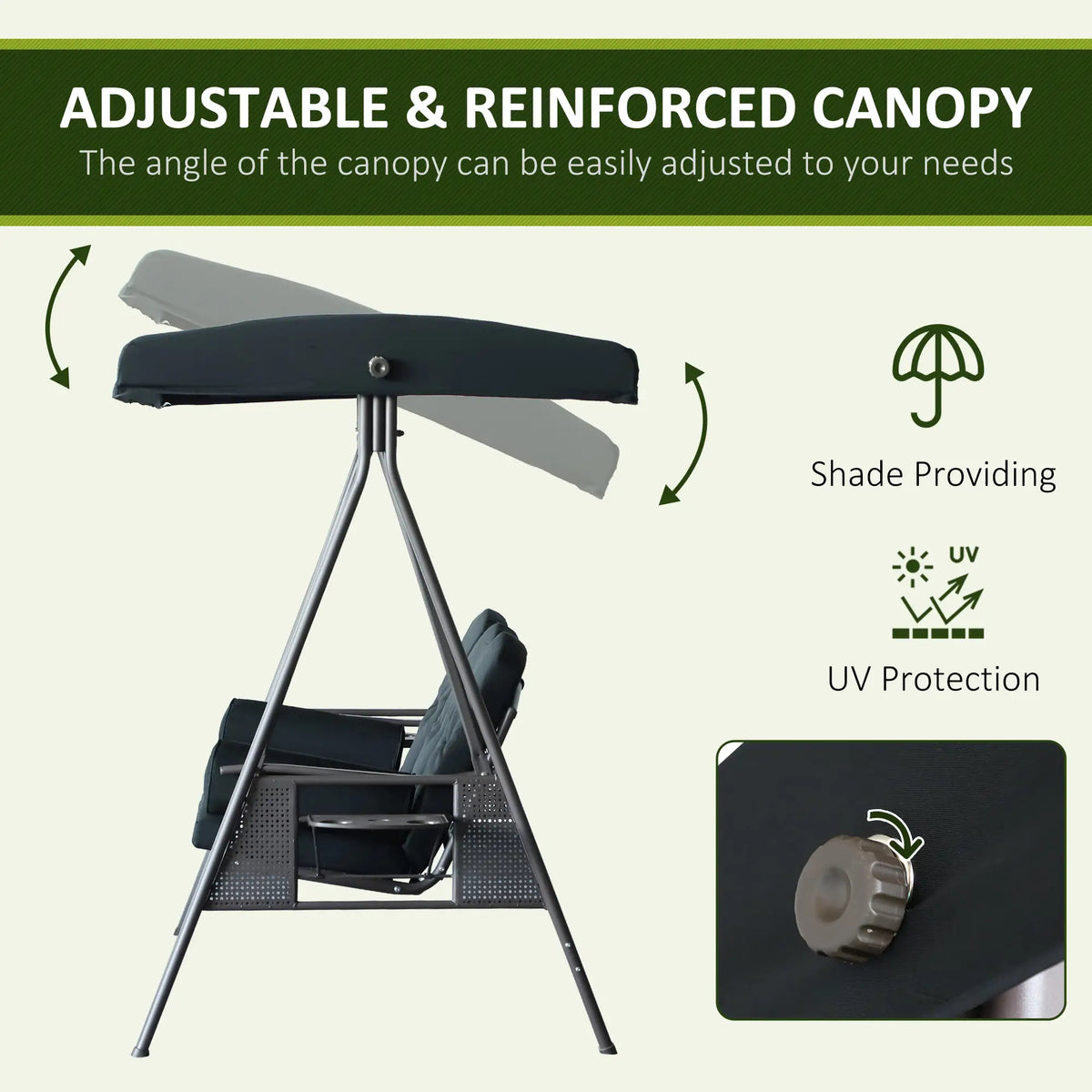 Outdoor Patio 3-Person Steel Canopy Swing Bench, Black Patio Swings with Stand at Gallery Canada
