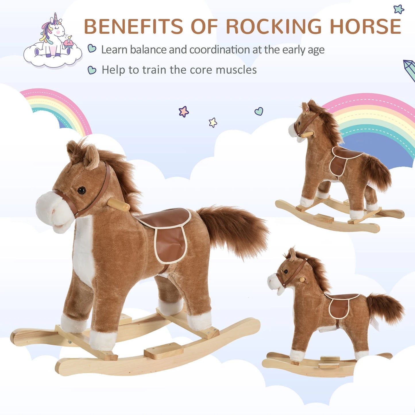 Plush Rocking Horse, Wooden Rockers with Sounds, 36-72 Months, Brown Rocking Horses at Gallery Canada