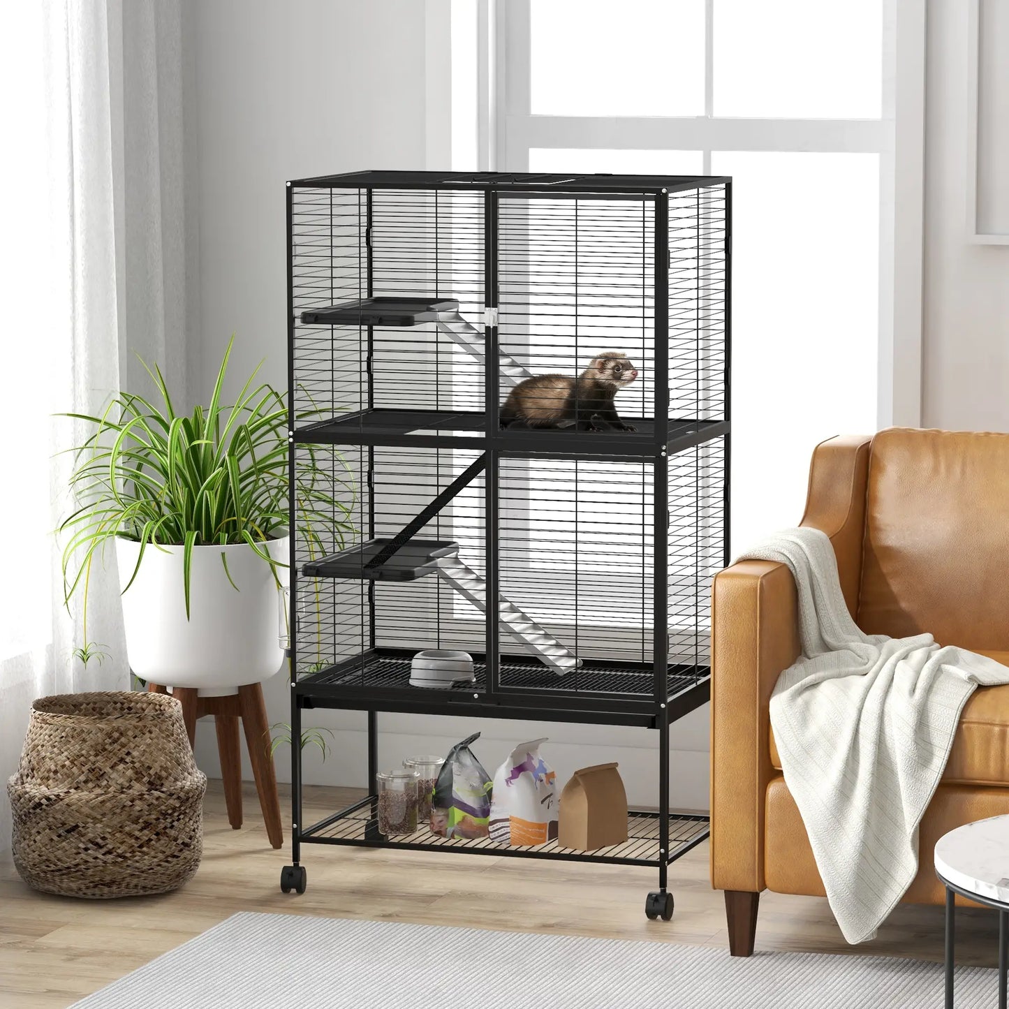 Small Animal Cage, 54"H, Removable Tray, Storage Shelf, Black Houses & Habitats at Gallery Canada