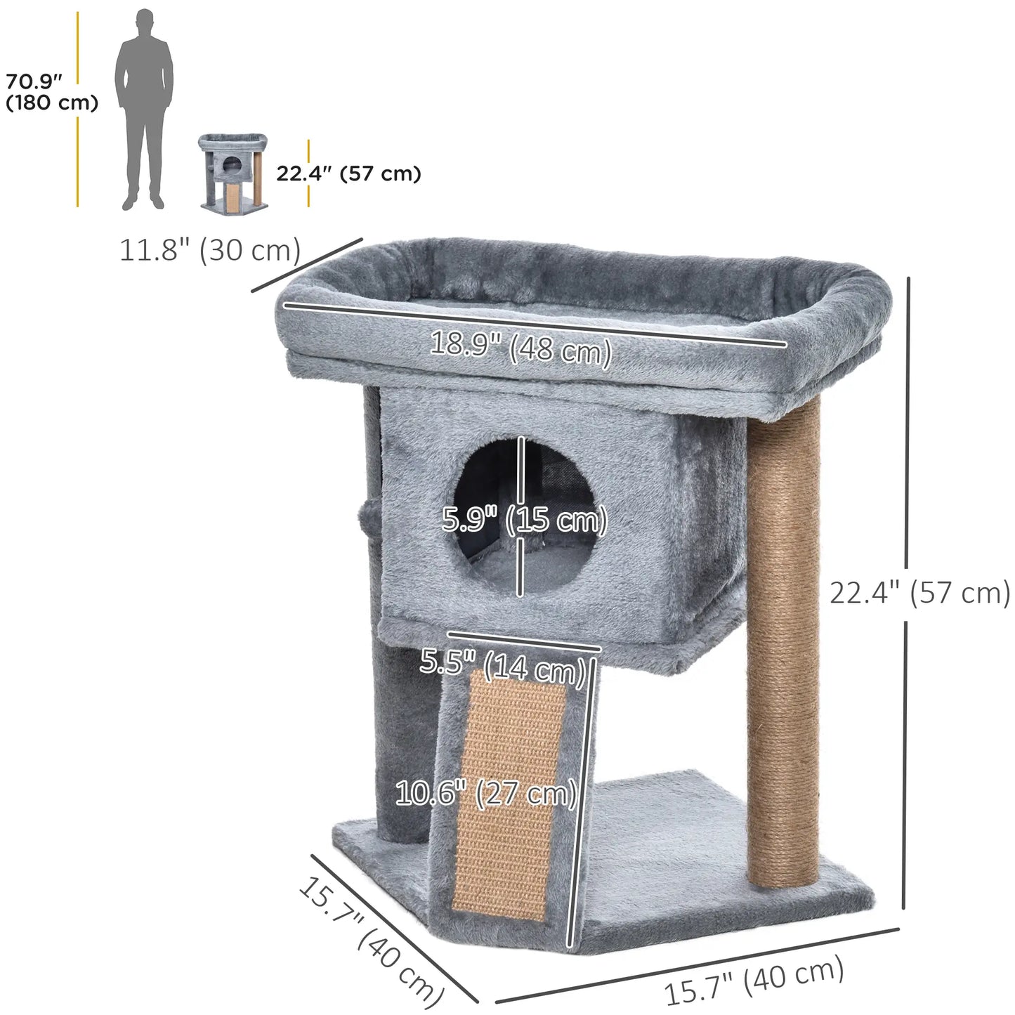 Small Cat Tree Tower with Perch, Scratching Post, Condo, Toy Ball, Grey Cat Posts at Gallery Canada