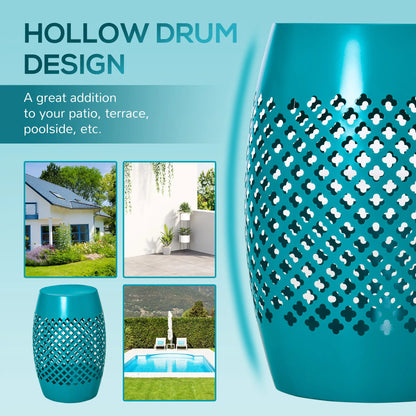 12.5" Steel Round Drum Patio Table, Indoor Outdoor, Teal Patio Dinning Tables at Gallery Canada
