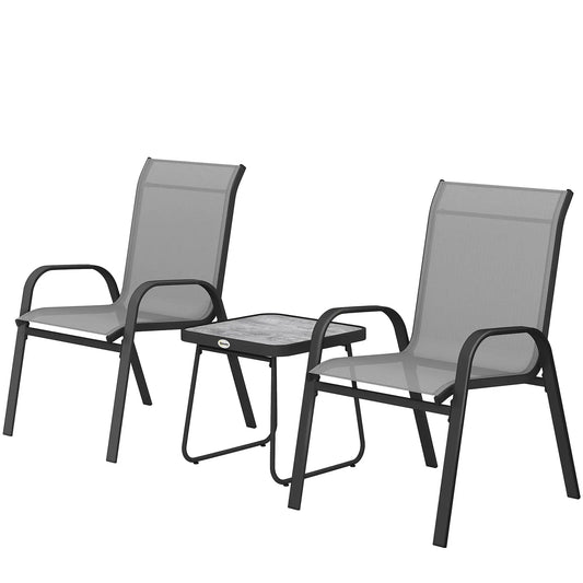 Outdoor Bistro Set, 3-Piece Patio Set, Mesh Fabric, Light Grey Bistro Sets Light Grey at Gallery Canada