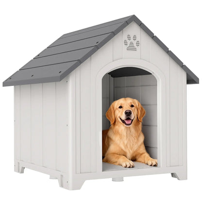 Large Plastic Dog House Outdoor Indoor, Water Resistant Puppy Shelter with Base Support, 34.6" L x 31.1" W x 35" H Dog Cages & Crates at Gallery Canada