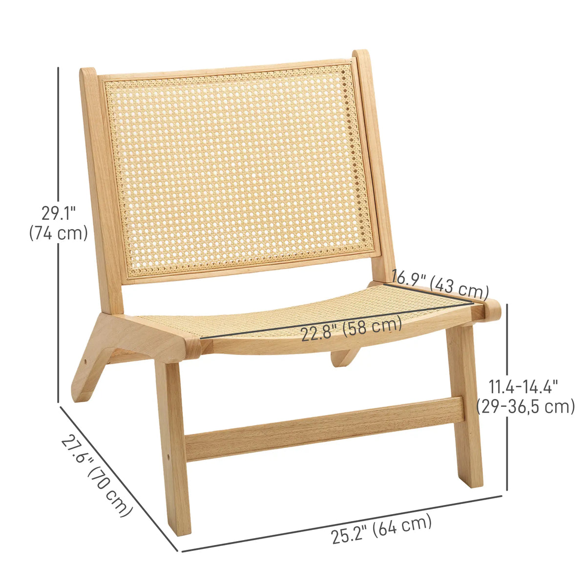 Rattan Accent Chair, Mid-Century Leisure, Rubber Wood Frame, Natural Accent Chairs at Gallery Canada