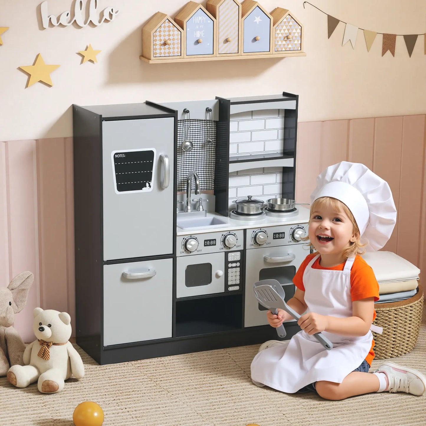 Kids Play Kitchen, Pretend Playset with Sound, Ages 3-8, Dark Brown Play Kitchen at Gallery Canada