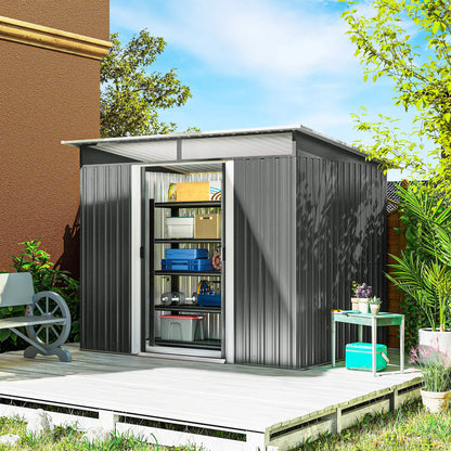 9' x 6.5' Metal Garden Shed, Outdoor Utility Storage, Dark Grey Sheds at Gallery Canada