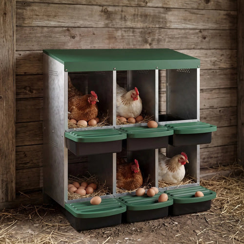 Chicken Nesting Boxes, 6 Compartment Metal Nesting Boxes for Chicken Coop, Egg Laying Boxes with Lid Cover