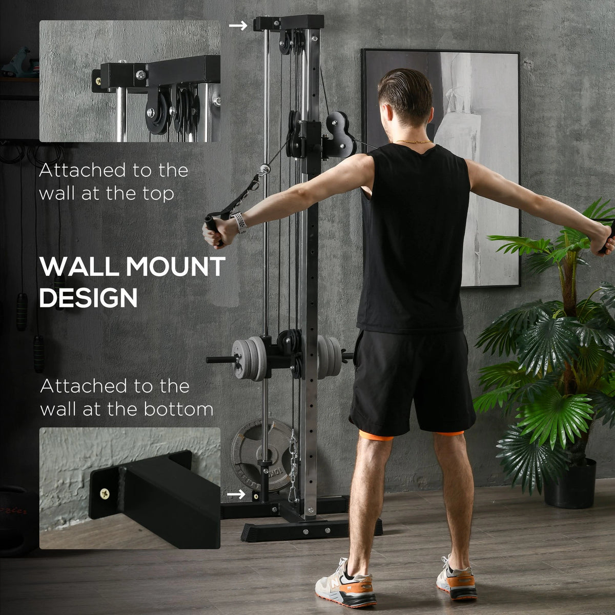 Wall Mount Cable Station, 15 Position Adjustable Dual Pulley, Home Gym Power Towers at Gallery Canada