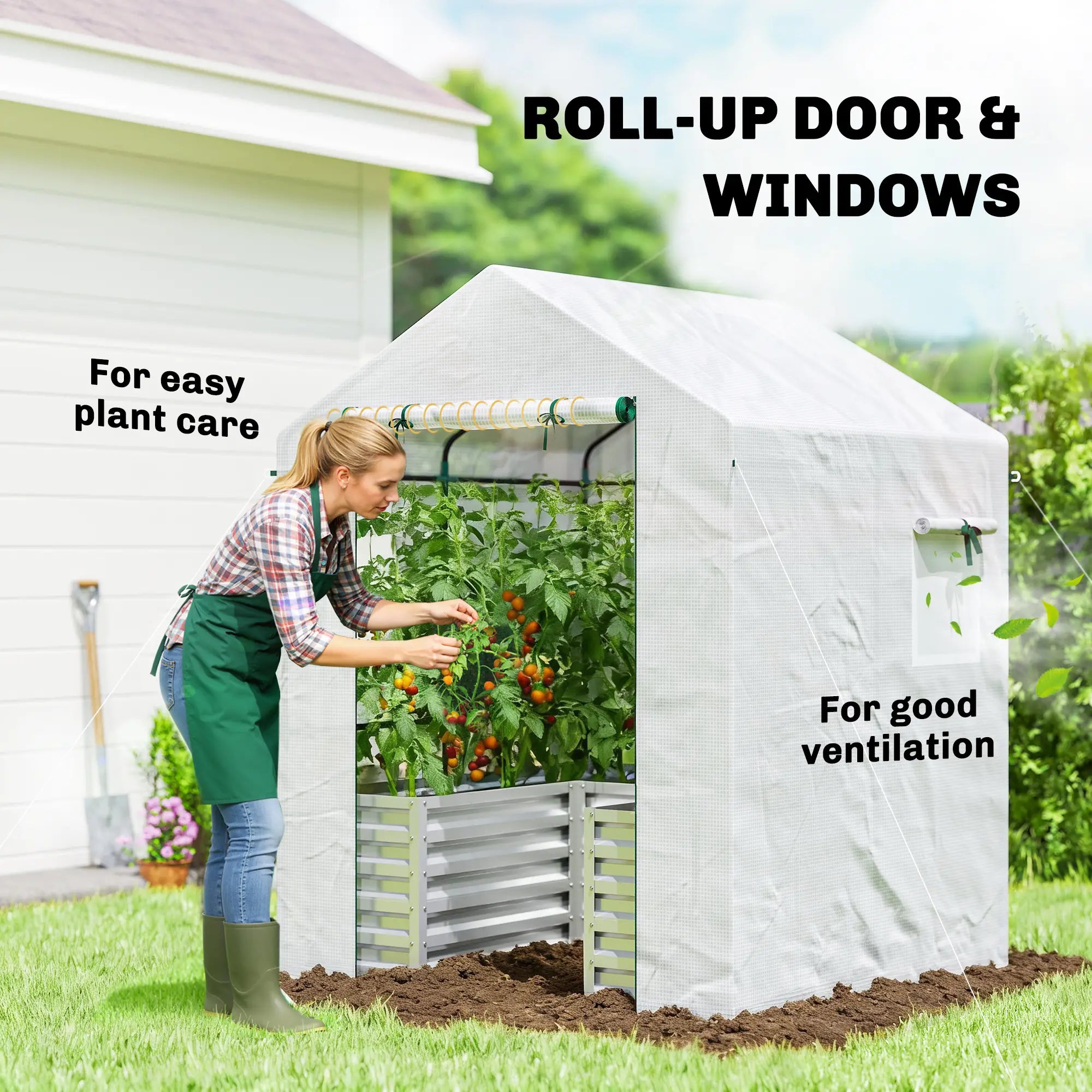 Galvanized Metal Greenhouse, Raised Garden Bed, 56
