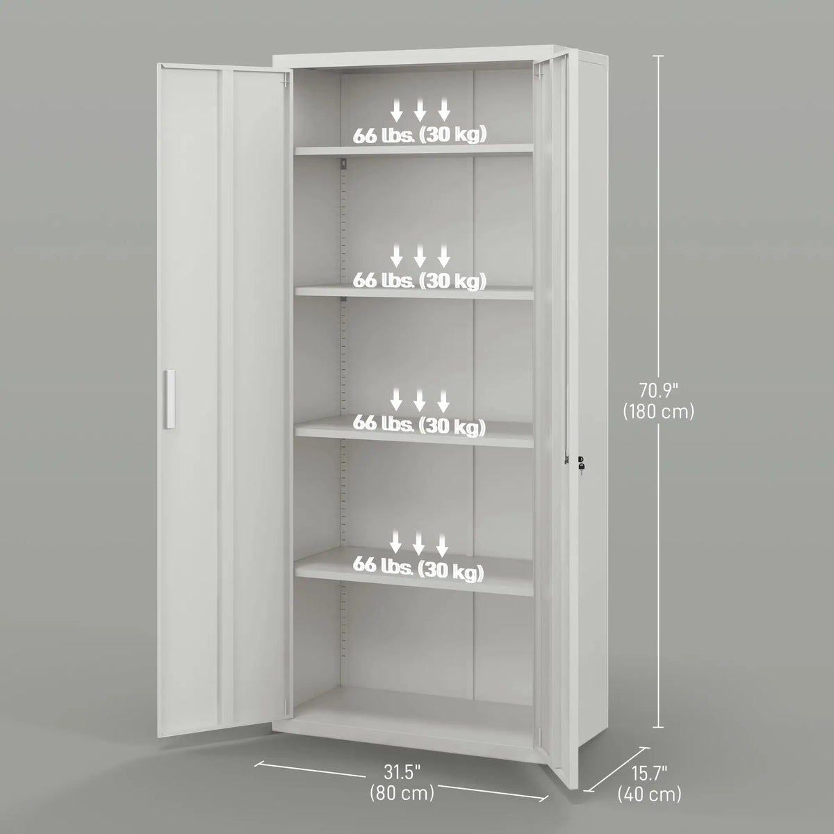 71" Tall Garage Cabinet, Metal Storage, 2 Doors, 4 Adjustable Shelves, White Office Cabinets & Cupboards at Gallery Canada