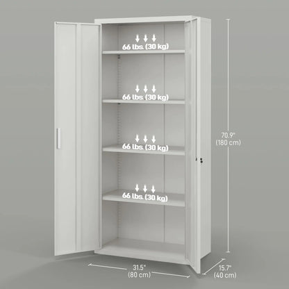 71" Tall Garage Cabinet, Metal Storage, 2 Doors, 4 Adjustable Shelves, White Office Cabinets & Cupboards at Gallery Canada