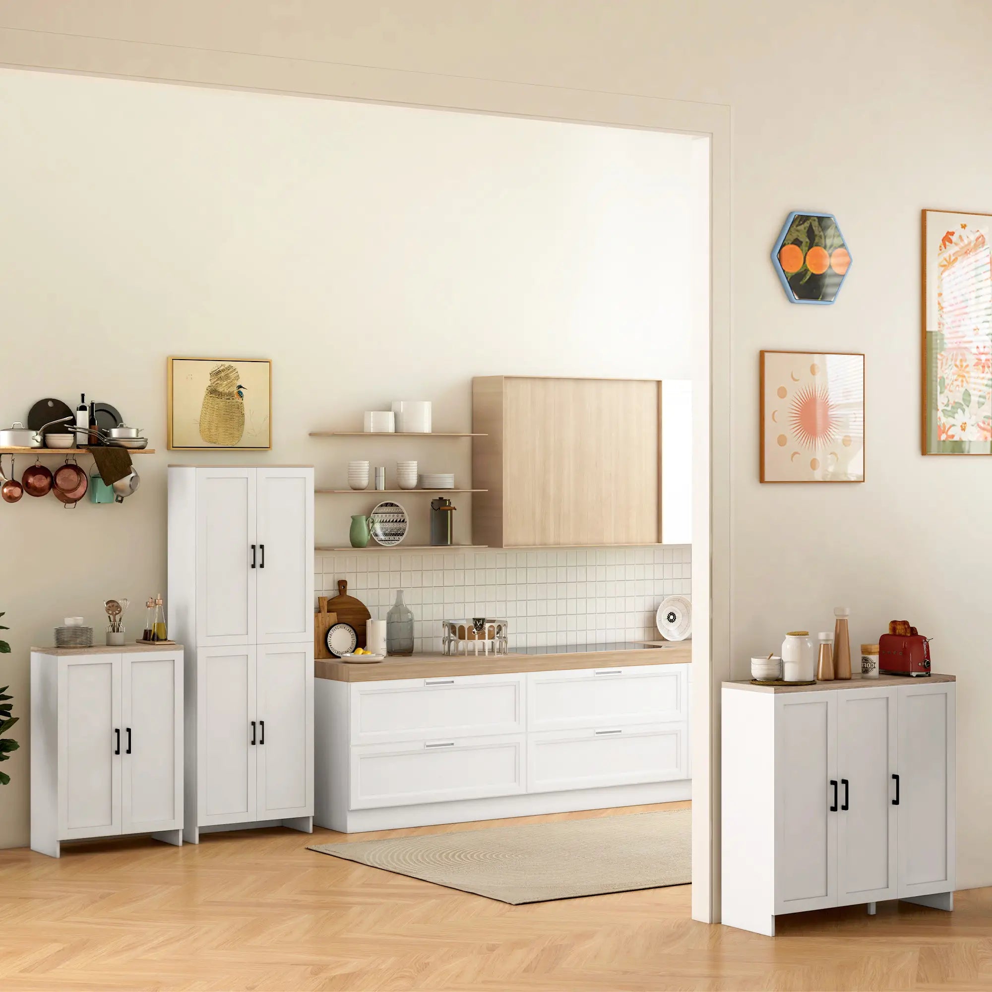 Modern Sideboard Buffet Cabinet, 3 Doors Adjustable Shelves, White Bar Cabinets at Gallery Canada