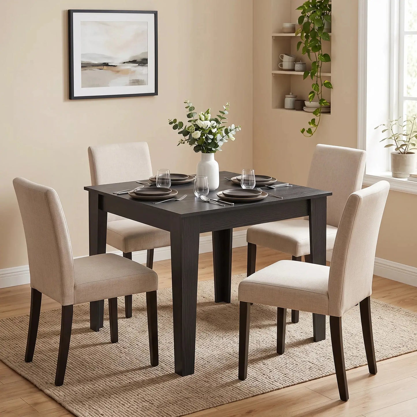 Table à manger carrée pour 4, 31,5" effet bois, cuisine