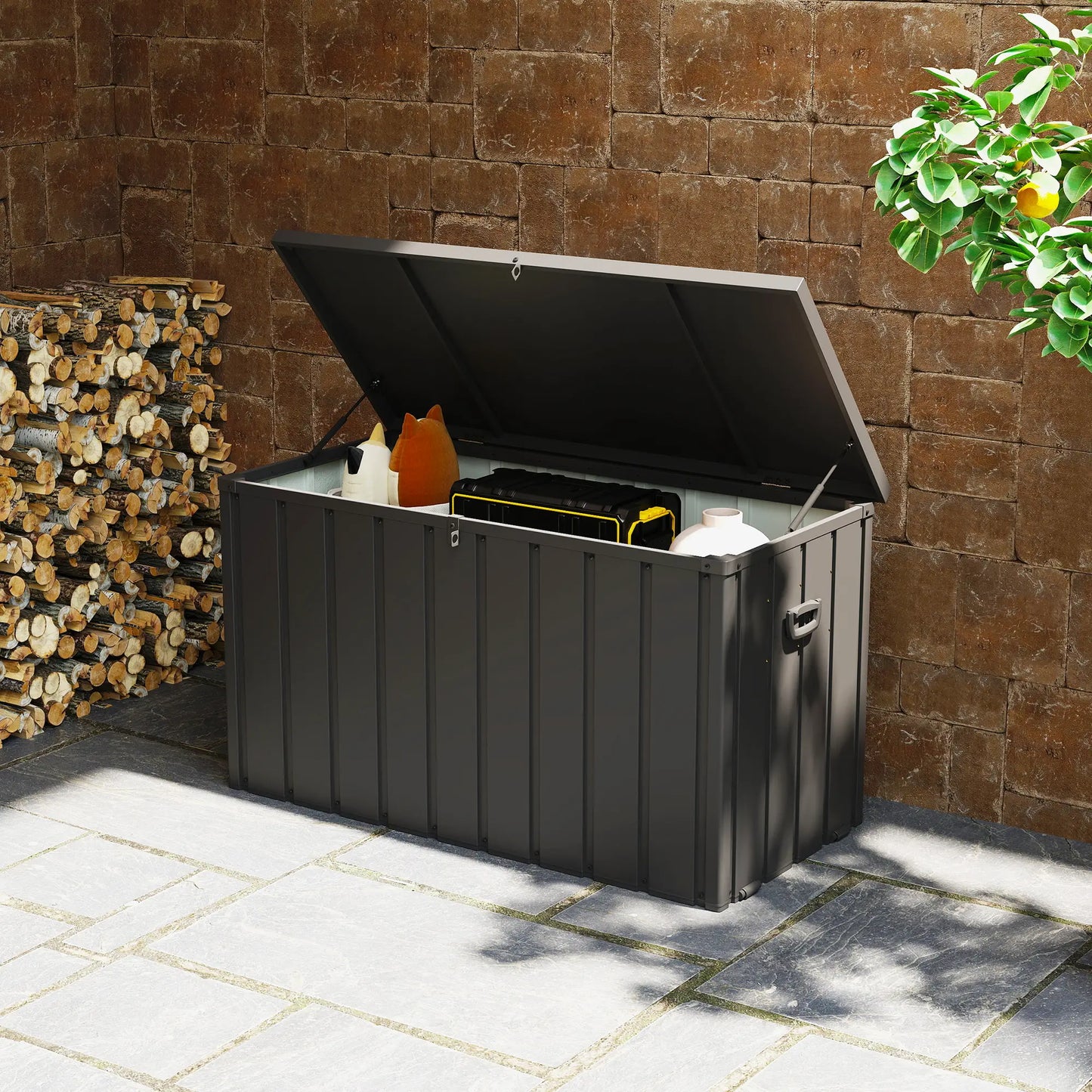 119 Gallon Deck Box, Lockable Galvanised Steel Storage Container, Dark Grey Patio Storage Boxes at Gallery Canada