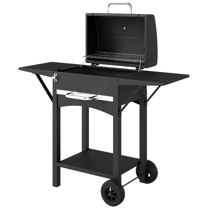 Charcoal Grill With Side Tables, Barbecue Smoker With Thermometer, 43.3"x18.3"x39.8", Black Charcoal BBQ Grils Black at Gallery Canada