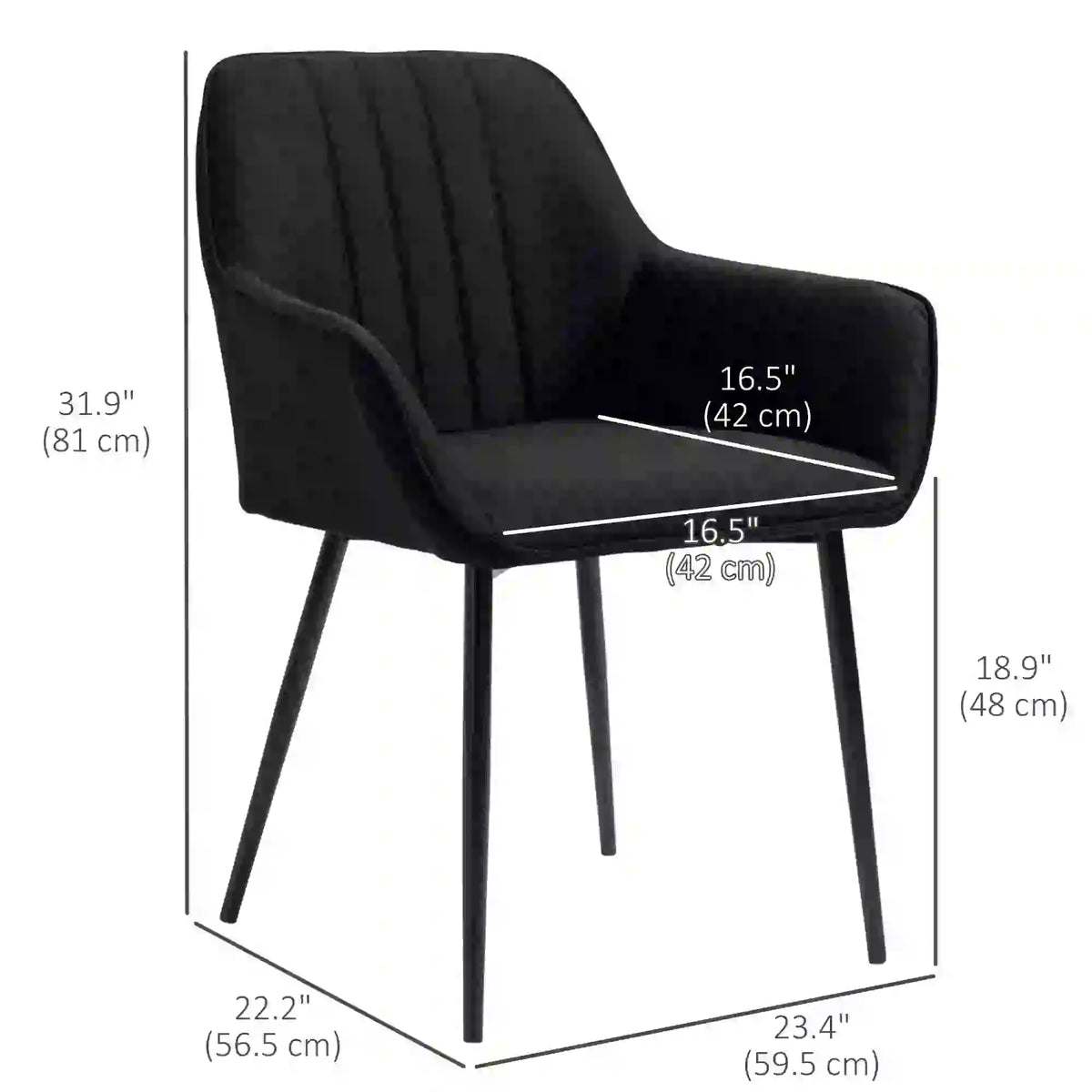 Dining Chairs Set of 2, Upholstered Linen Fabric, Metal Legs, Black Dining Chairs at Gallery Canada