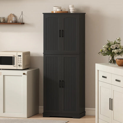Tall Pantry Cabinet, 64 Inch, Adjustable Shelves, Spice Racks, Black Kitchen Pantry Cabinets at Gallery Canada