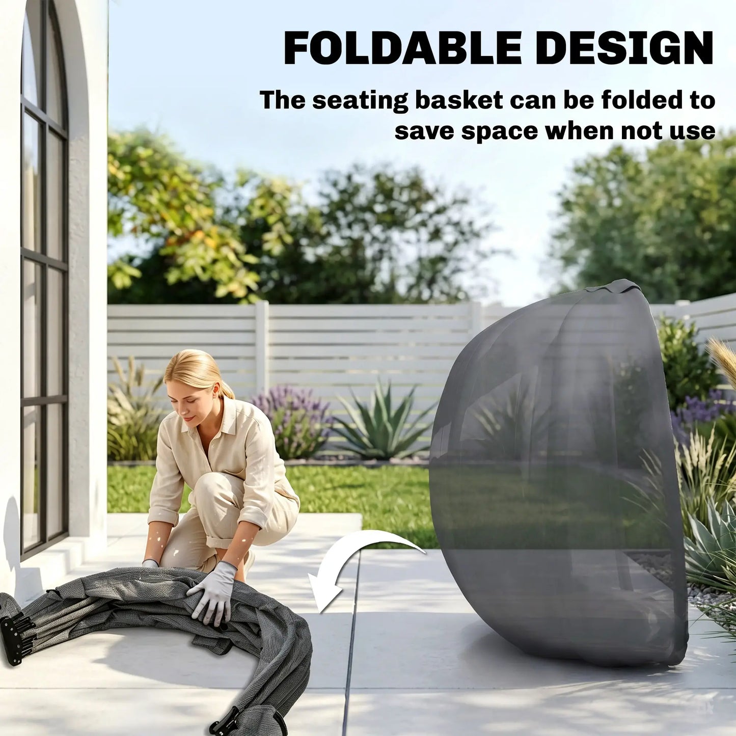 Hanging Egg Chair, Outdoor Swing with Stand, Folding Basket, Grey Patio Swings with Stand at Gallery Canada