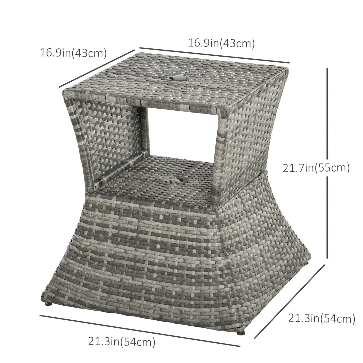 21.3" Square Rattan Side Table With Umbrella Hole, Grey Patio Side Tables at Gallery Canada