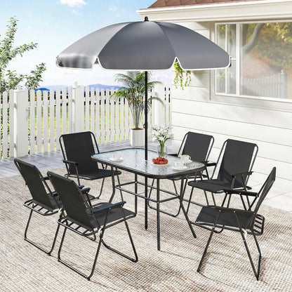8 Piece Patio Set, Folding Chairs, Tempered Glass Tabletop, Black Outdoor Dining Sets at Gallery Canada