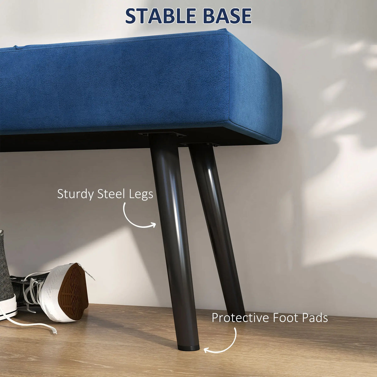 39 Inches Upholstered Bed Bench, Modern Steel Legs, Dark Blue Storage Ottomans & Benches at Gallery Canada