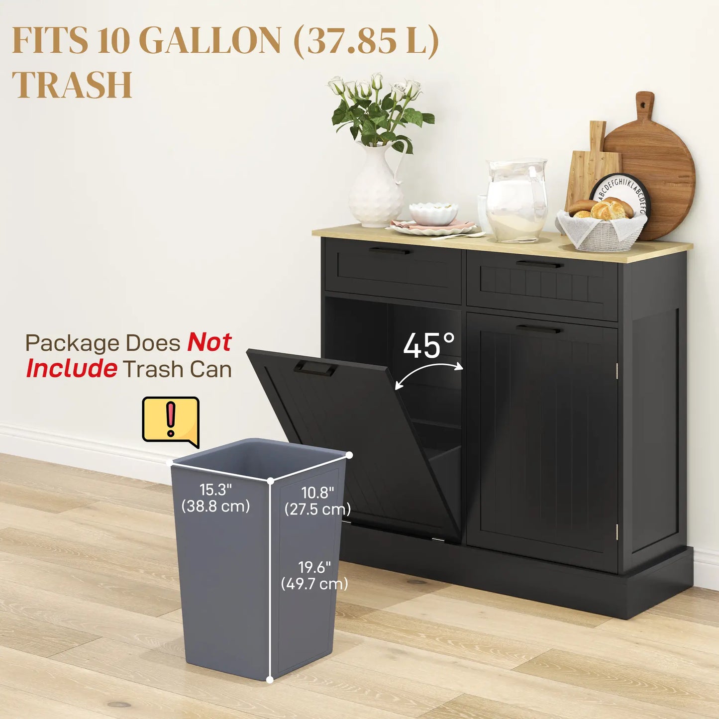 Hidden Garbage Bin Cabinet, Tilt Out Trash, 2 Drawers, Freestanding, Black Bar Cabinets at Gallery Canada