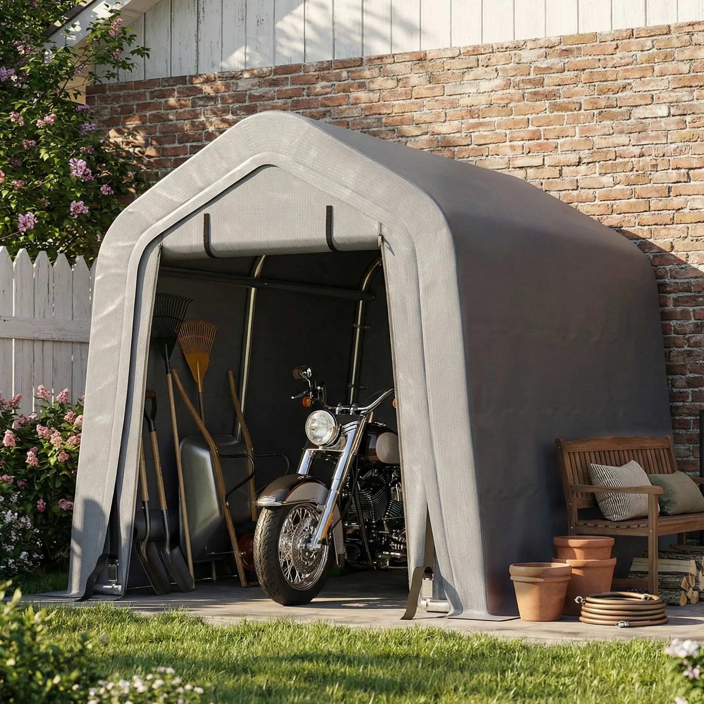 8' x 6' Carport, Sidewalls Roll-Up Door, Outdoor Storage Shelter, Dark Grey Car Shelters at Gallery Canada