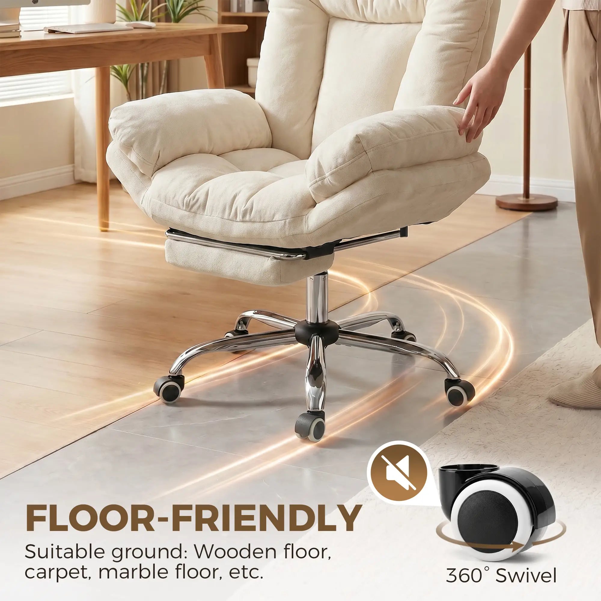 Criss Cross Chair with Wheels, Waterfall Armrests, Beige Task Chairs at Gallery Canada