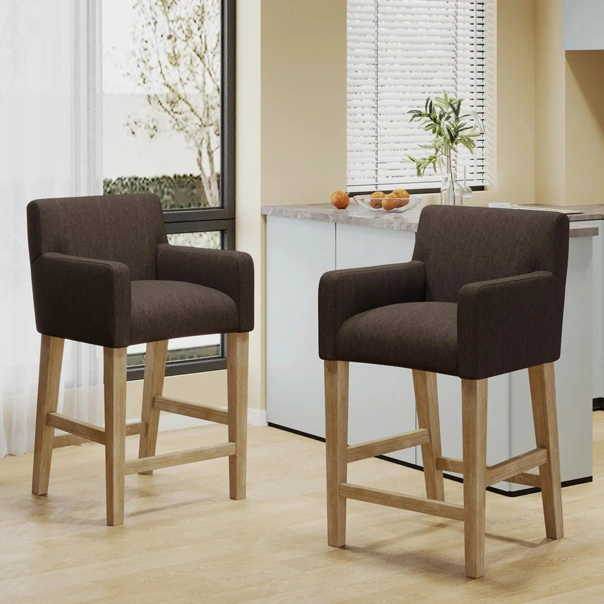 Upholstered Counter Stools, Rubberwood Frame, 24" L x 23" W x 39.5" H, Brown Bar Stools at Gallery Canada