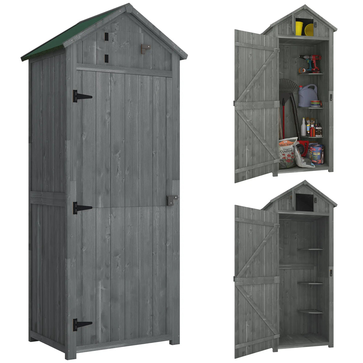 30" x 21" x 71" Garden Storage Shed, Water-Resistant, Grey Sheds Grey at Gallery Canada