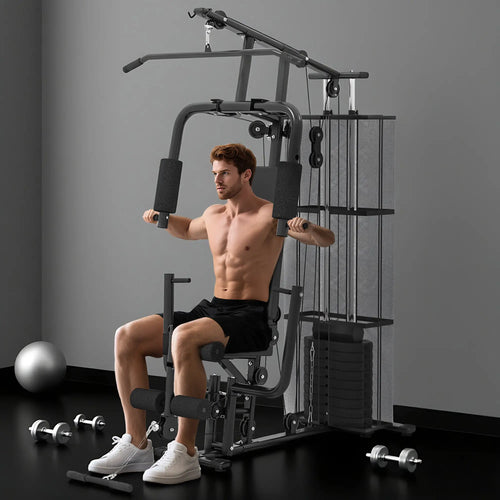 Multifunction Home Gym, 100Lbs Weight Stack, Lat Pulldown, Leg Extensions, Black