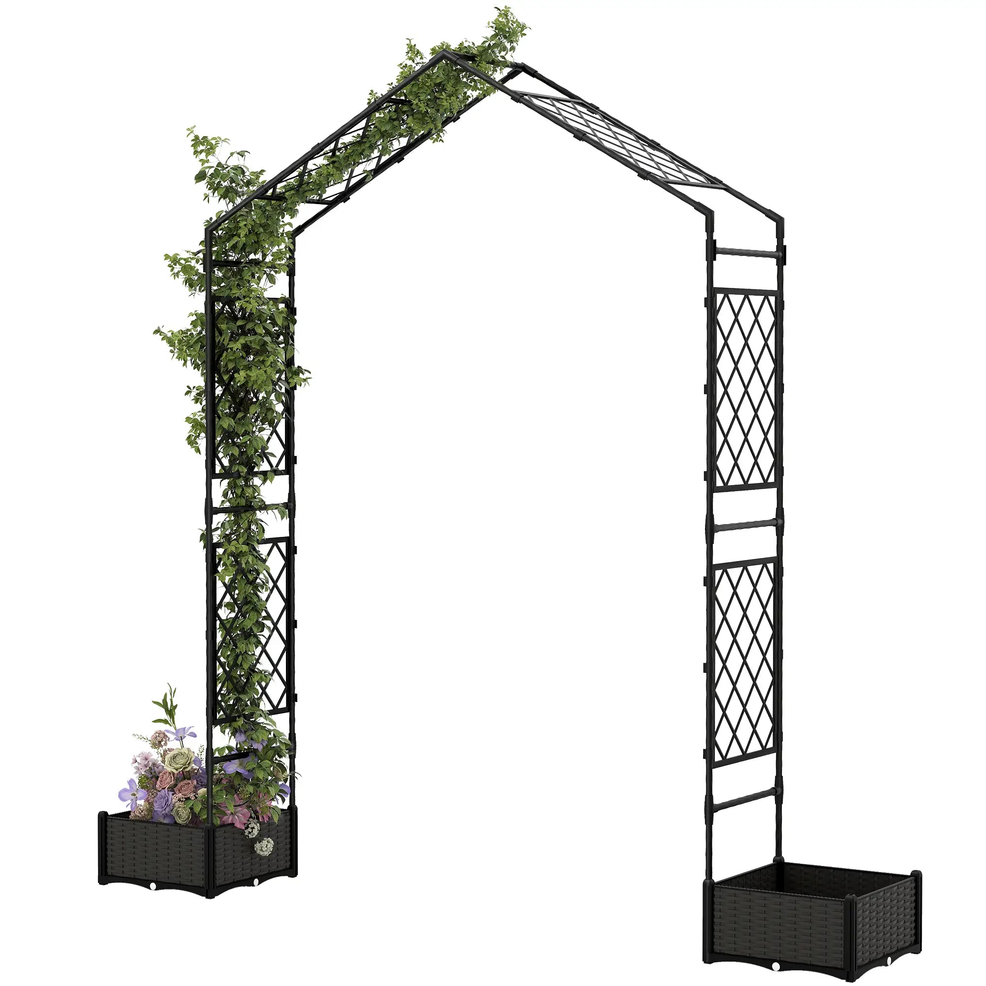 Garden Arch Trellis Arbor With 2 Planter Boxes, 90.6