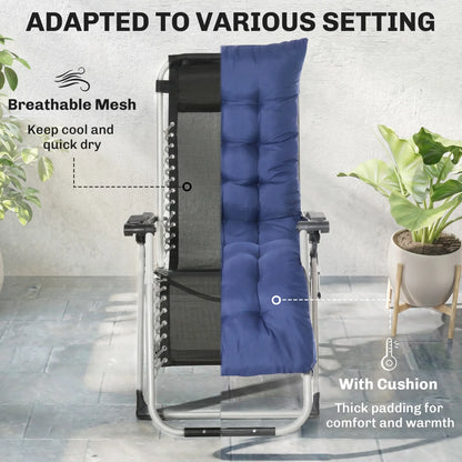 Reclining Zero Gravity Chair, Adjustable Backrest, Folding Garden Lounger, Dark Blue Lounger Chairs at Gallery Canada