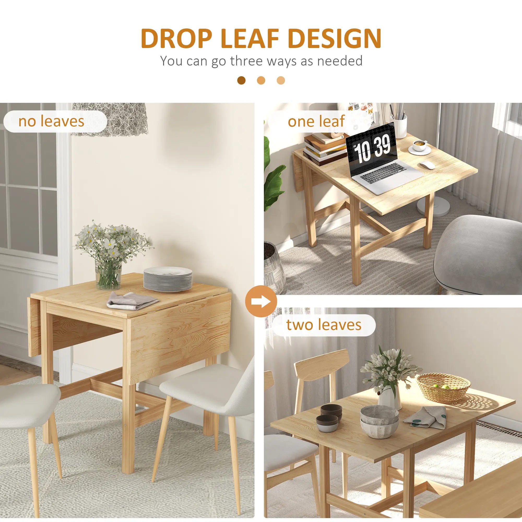 Solid Wood Kitchen Table, Farmhouse Drop Leaf, Folding Dining Table, Nature Wood Dining Tables at Gallery Canada