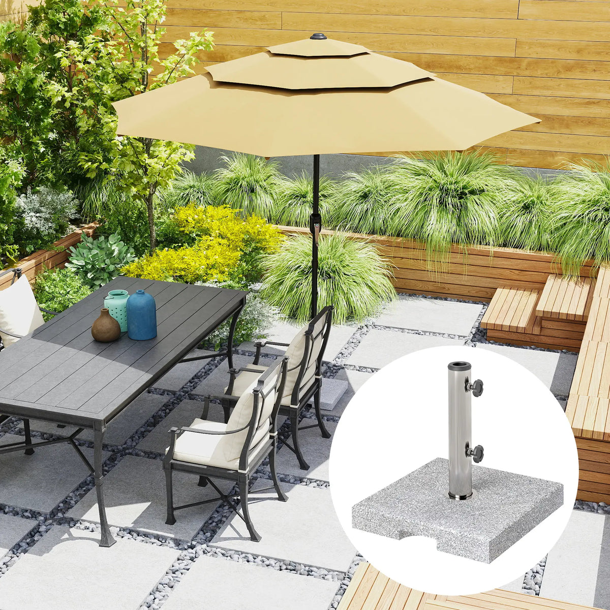 Square Patio Umbrella Base, Outdoor Stand with Handles, Heavy Duty, Grey Umbrella Bases at Gallery Canada