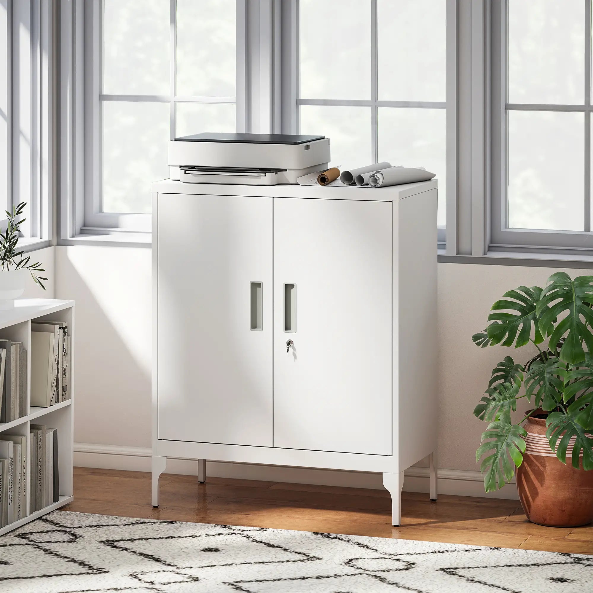 Office Storage Cabinet with Lock, Adjustable Shelves, White Office Cabinets & Cupboards at Gallery Canada