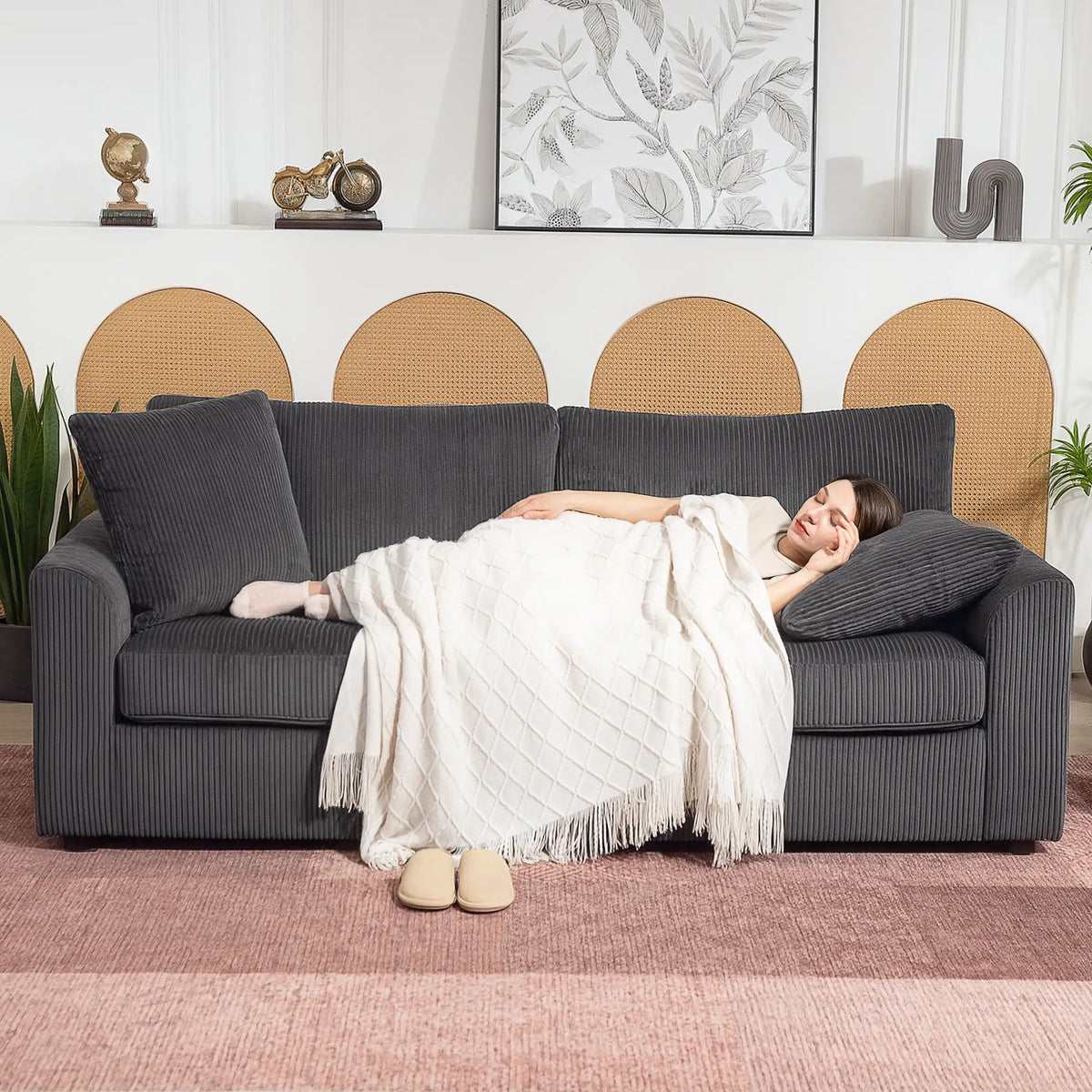 83.5" 3 Seater Sofa, Modern Upholstered Couch, Dark Grey 3-Seater Sofas at Gallery Canada