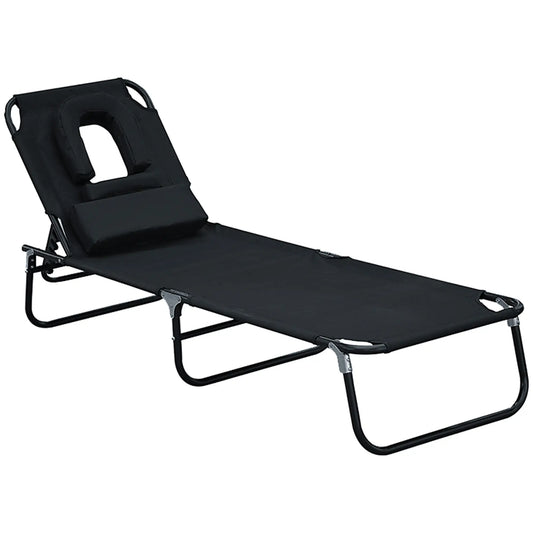 Folding Outdoor Lounge Chair, Reclining Beach Lounger, 4-Position Adjustable, Black Lounger Chairs Black at Gallery Canada