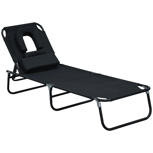 Folding Outdoor Lounge Chair, Reclining Beach Lounger, 4-Position Adjustable, Black