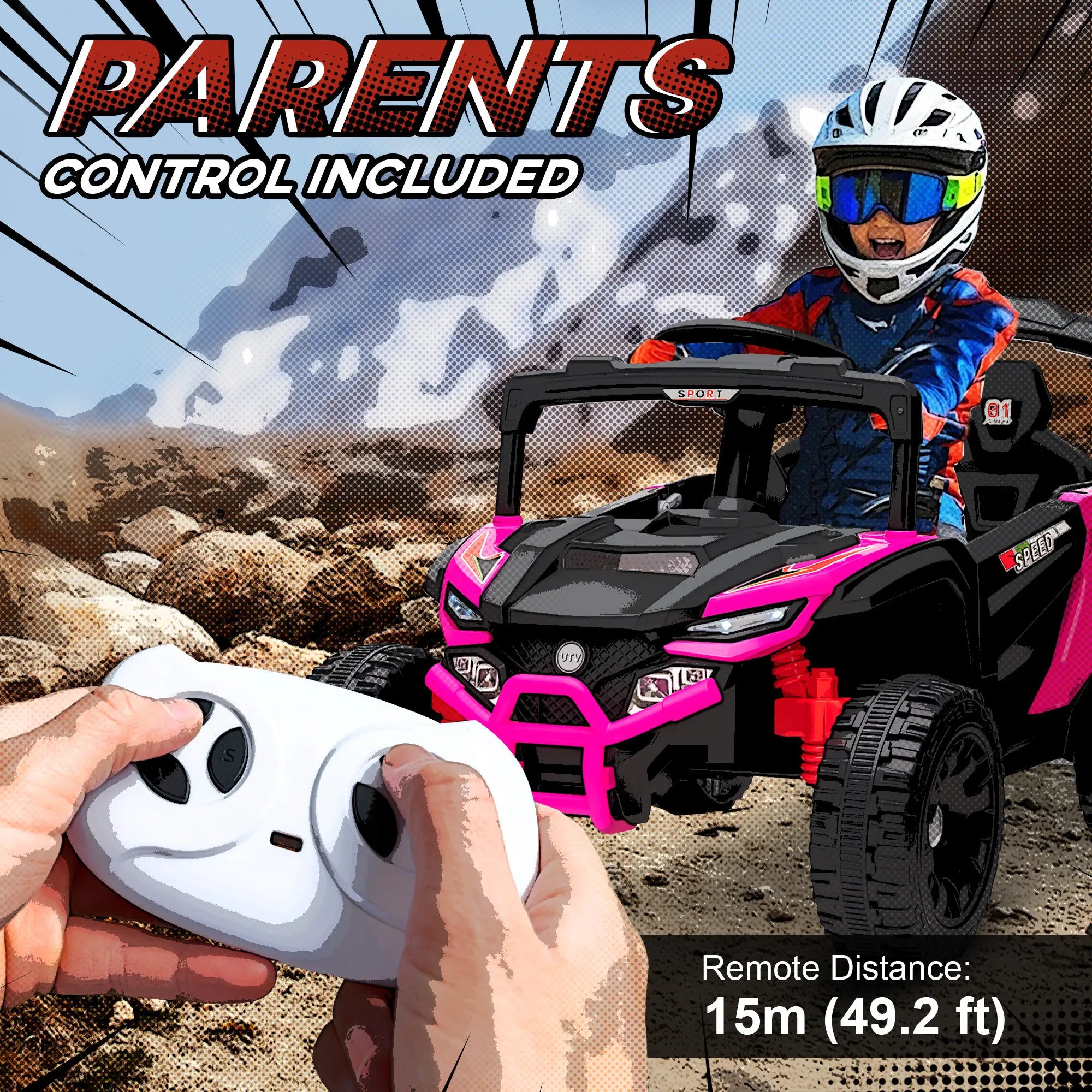 12V Kids Ride On Truck, Dual Motors, Rear Suspension, Remote Control, Pink Electric Toy Cars at Gallery Canada