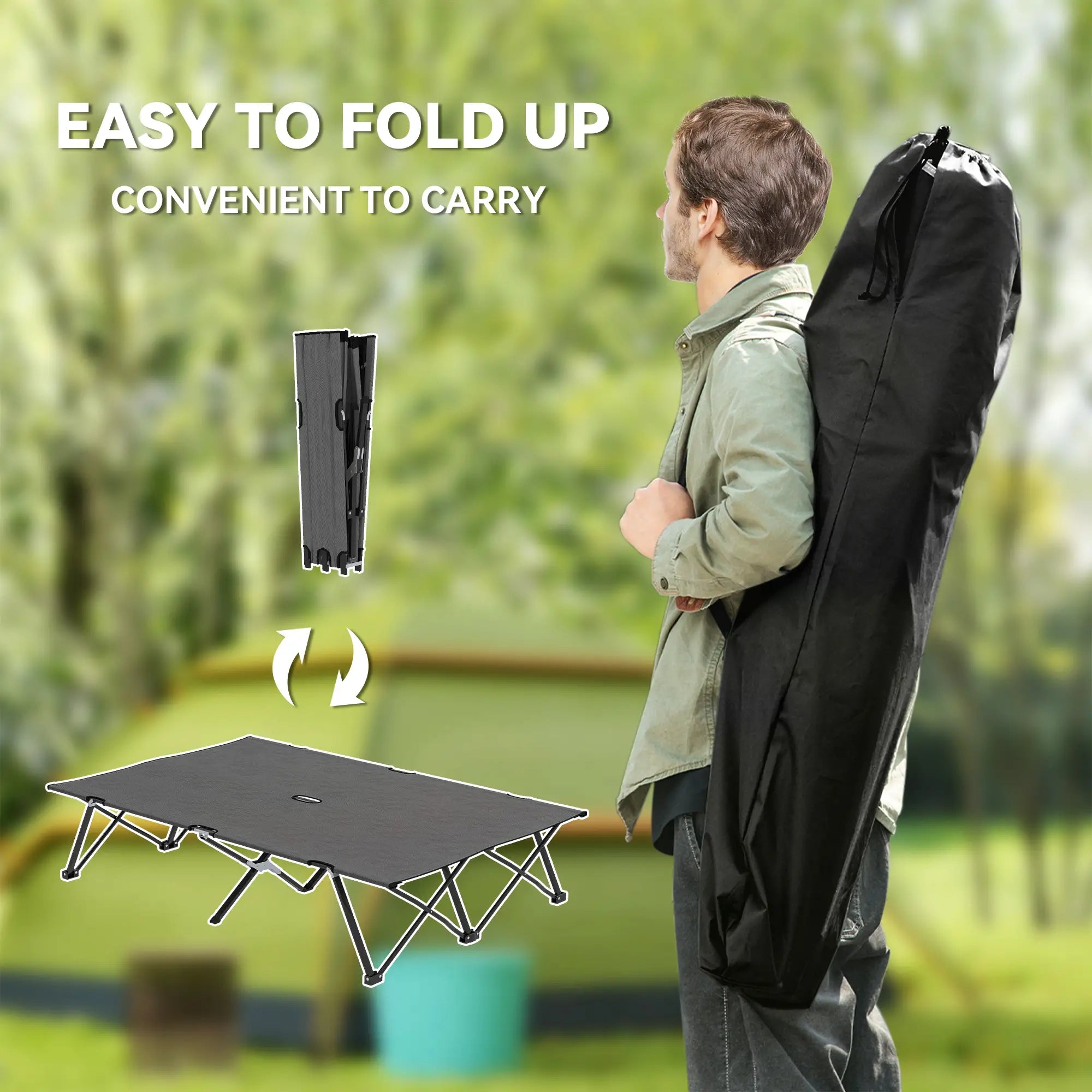 Two Person Folding Camping Cot, Portable Double Cot, 76